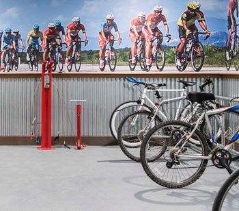Resident bicycle storage with tools and pump and bike-share program